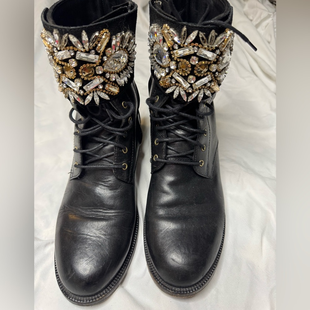 Renee Caovilla Black Ankle Combat Boots